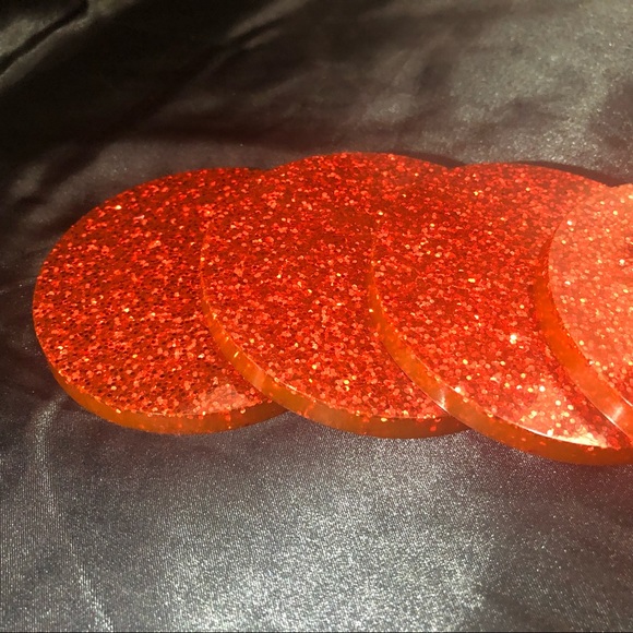 Red Glitter Coaster Set Resin Glam For Home Decor or Holiday / Christmas - Picture 16 of 17